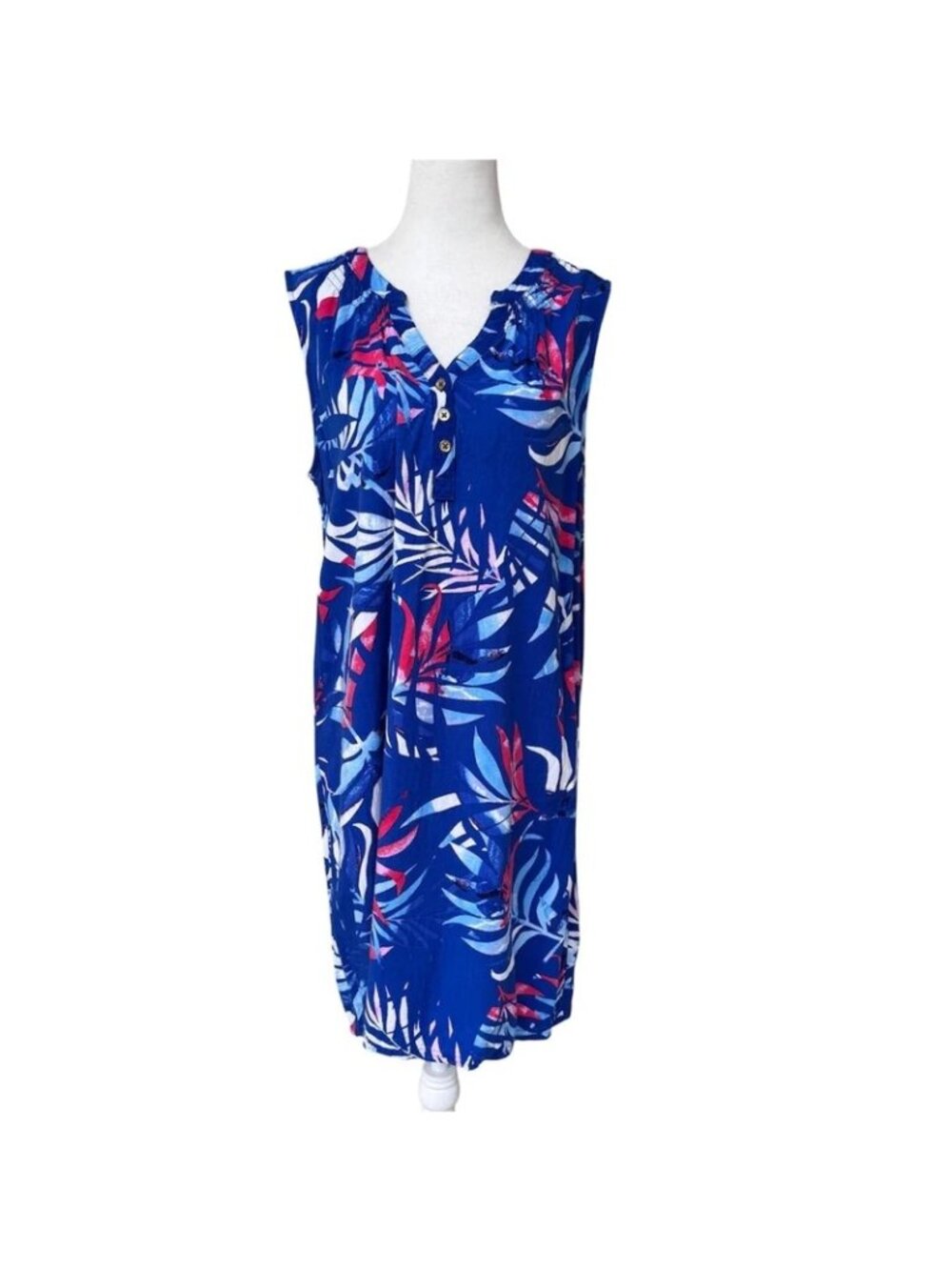 Colorful Hawaiian Tropical Print Caribbean Joe Sleeveless Shift Dress Women Lg